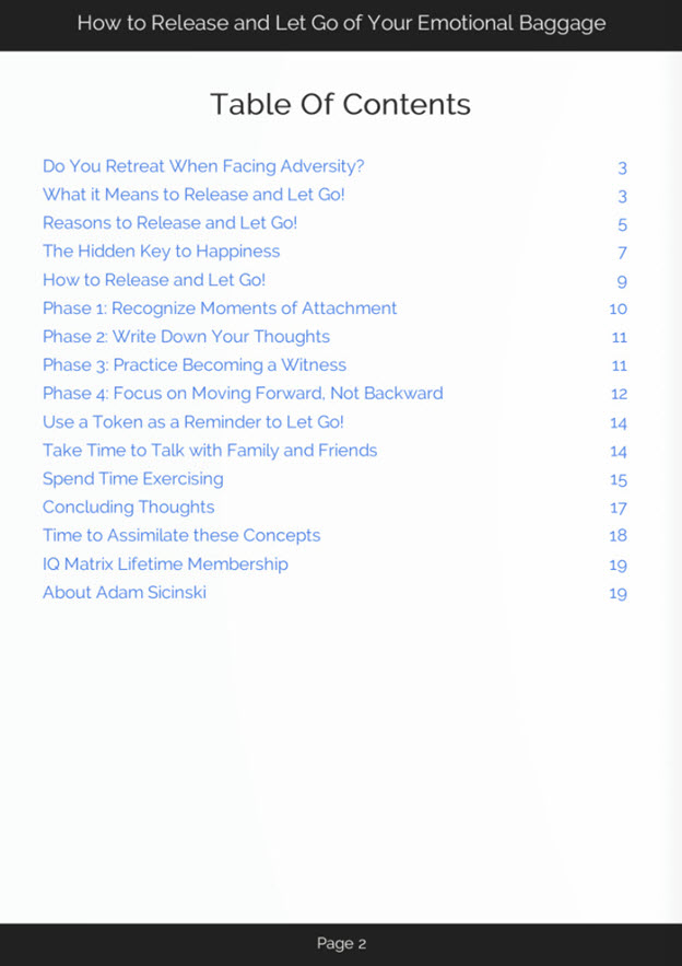 Release and Let Go eBook Table of Contents